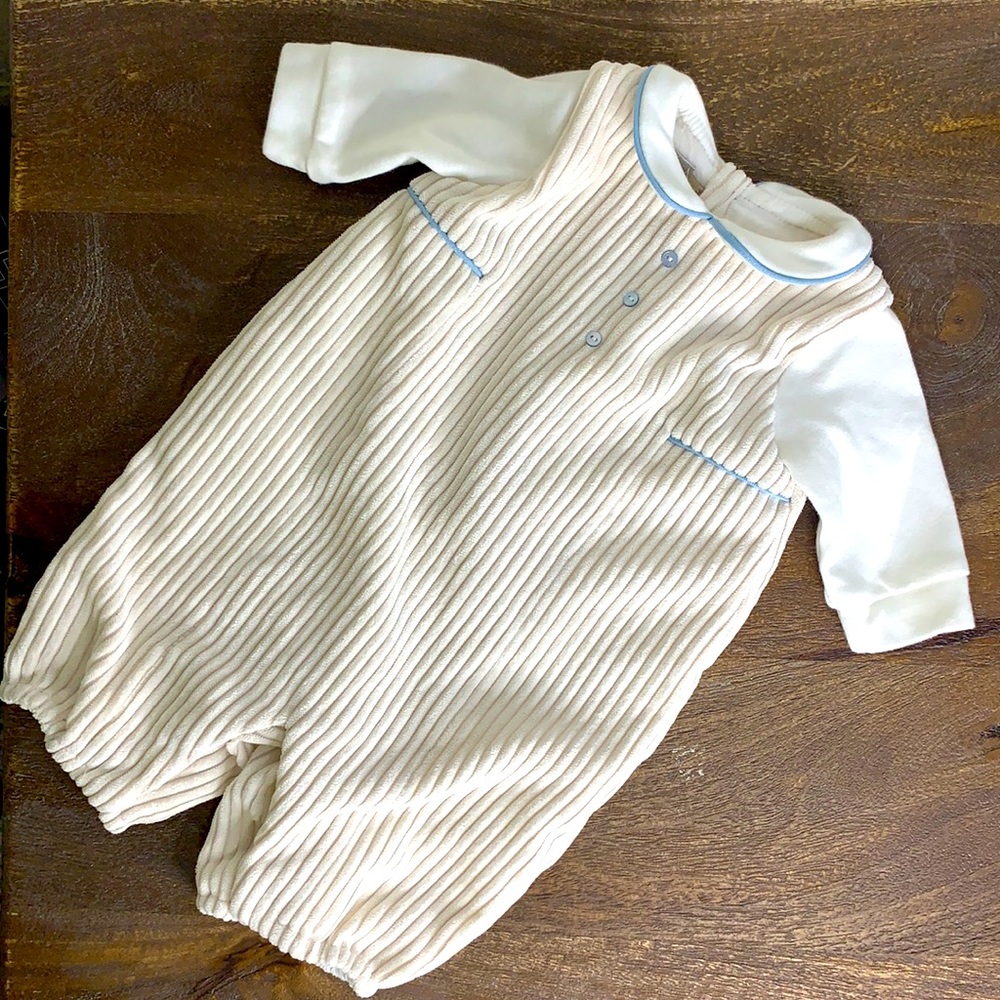 La Stupenderia Cream & Blue Chenille Onesie with Peter Pan Collar 1 M